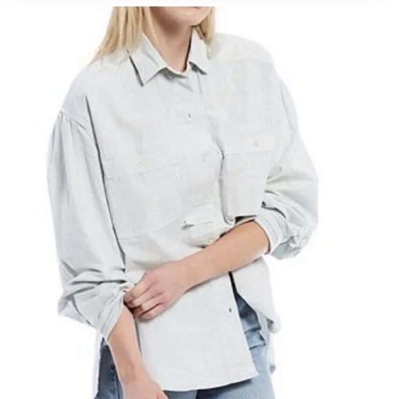 NWT Free People Cardiff Indigo Railroad Stripe Oversized Shirt/Jacket - Picture 7 of 15